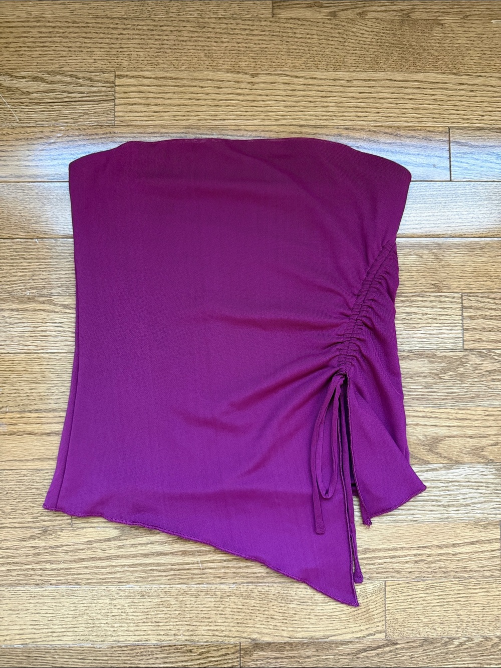 Garage Strapless Ruched Side Tie Asymmetric Top - Magenta